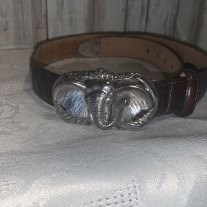 Vintage Statement Animal Brighton Silver Elephant Buckle Crocodile Leather Large